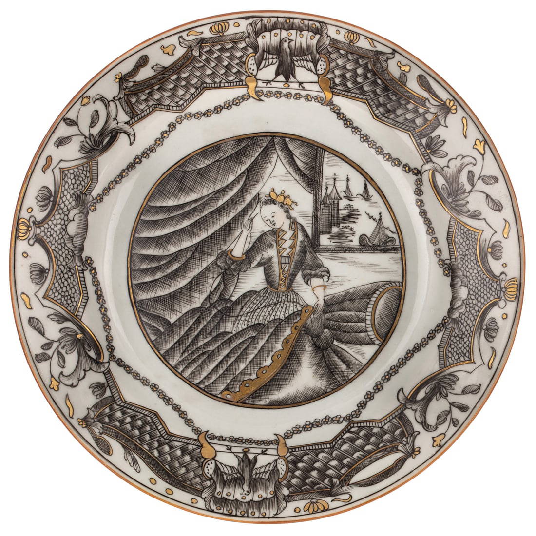 A Chinese Export European Subject Seamstress Plate