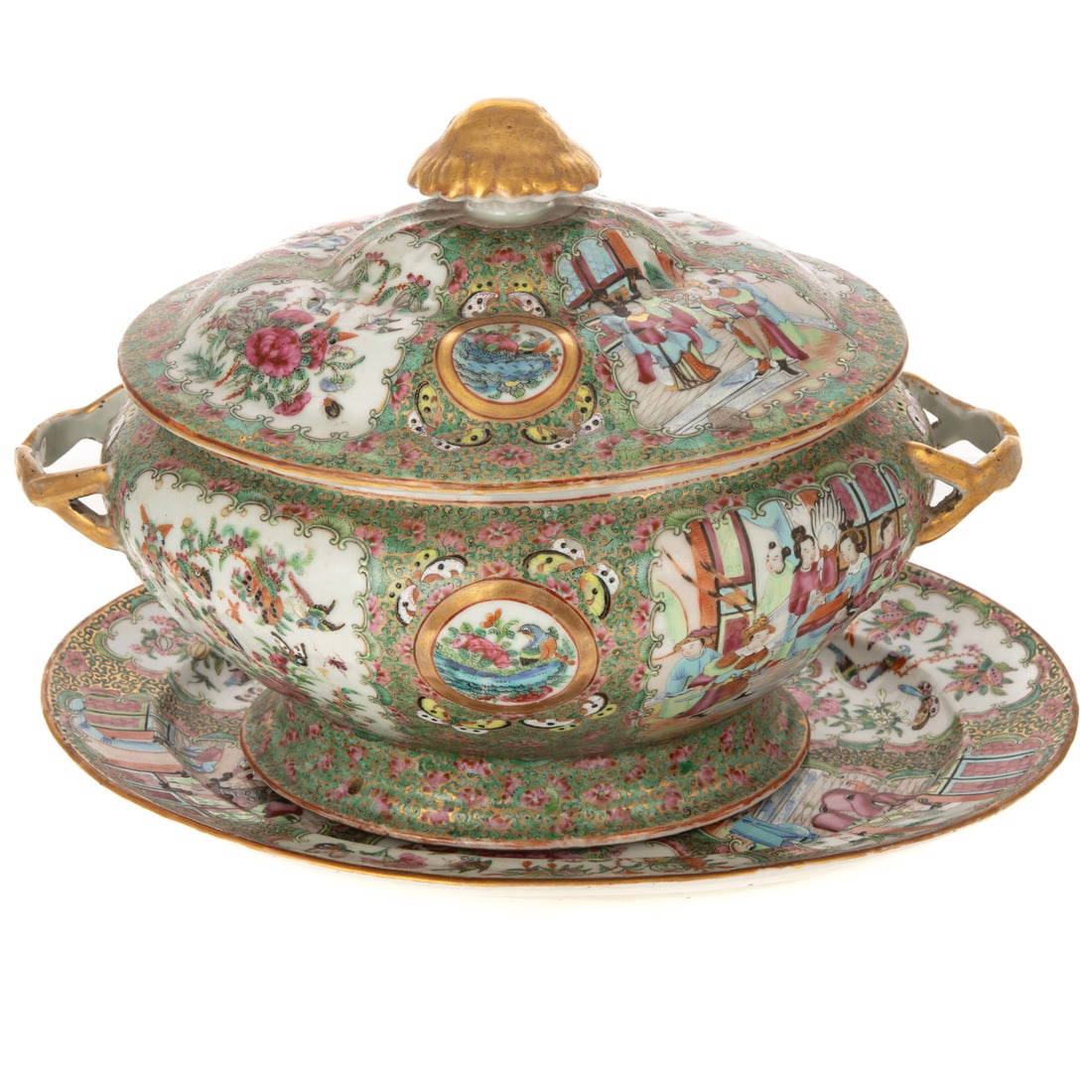 Chinese Export Rose Medallion Soup Tureen & Stand