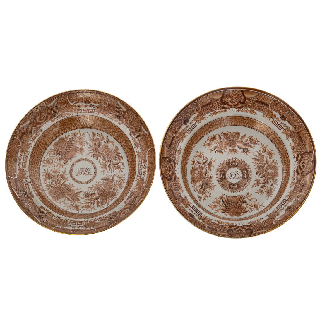 A Pair of Chinese Export Brown Fitzhugh Plates