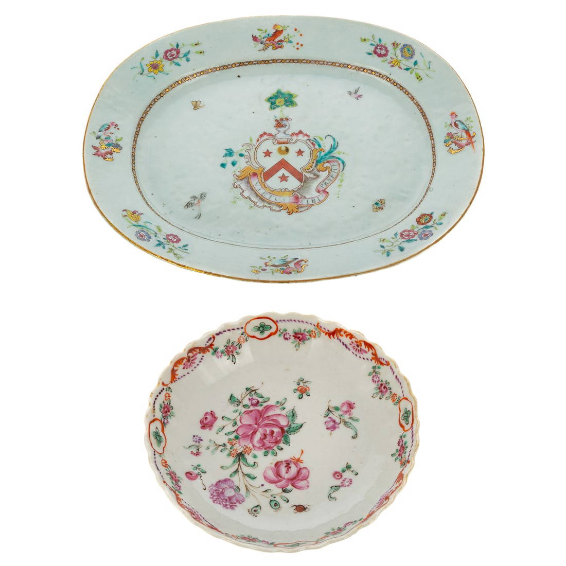 A Chinese Export Armorial Platter & Famille Rose Dish