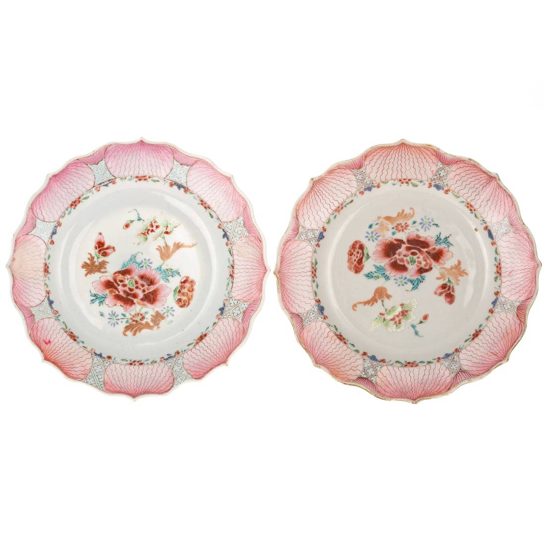 A Pair of Chinese Export Famille Rose Lotus Plates