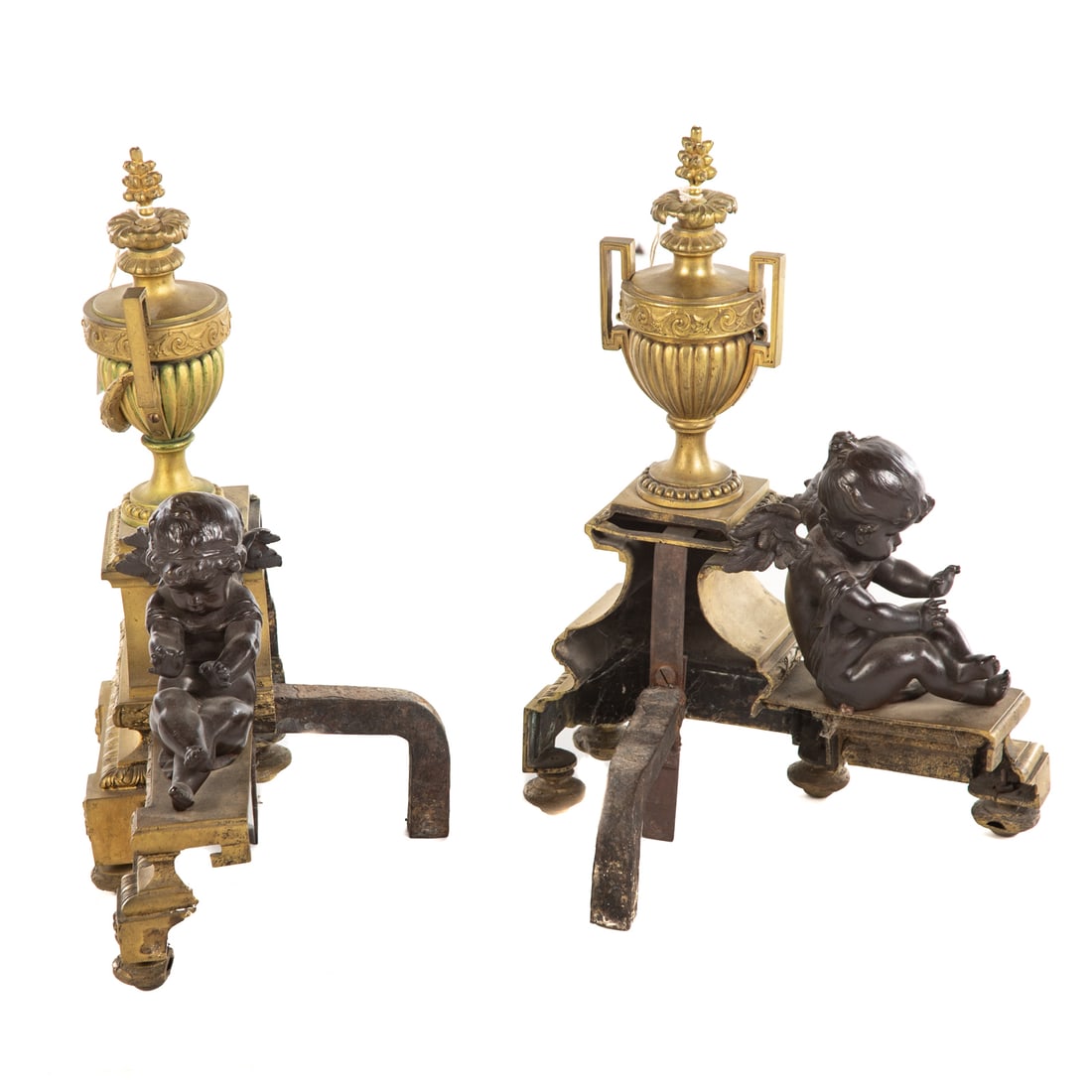 A Pair of Gilt Metal & Bronze Putto Chenets (1 of 3)