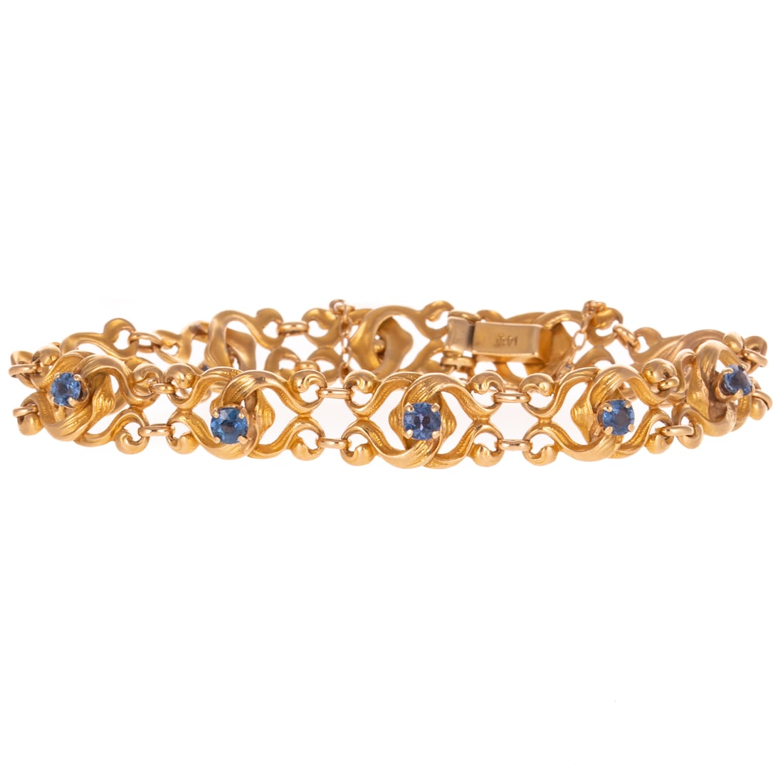 A Sapphire & Scrolling Gold Bracelet in 14K (1 of 4)