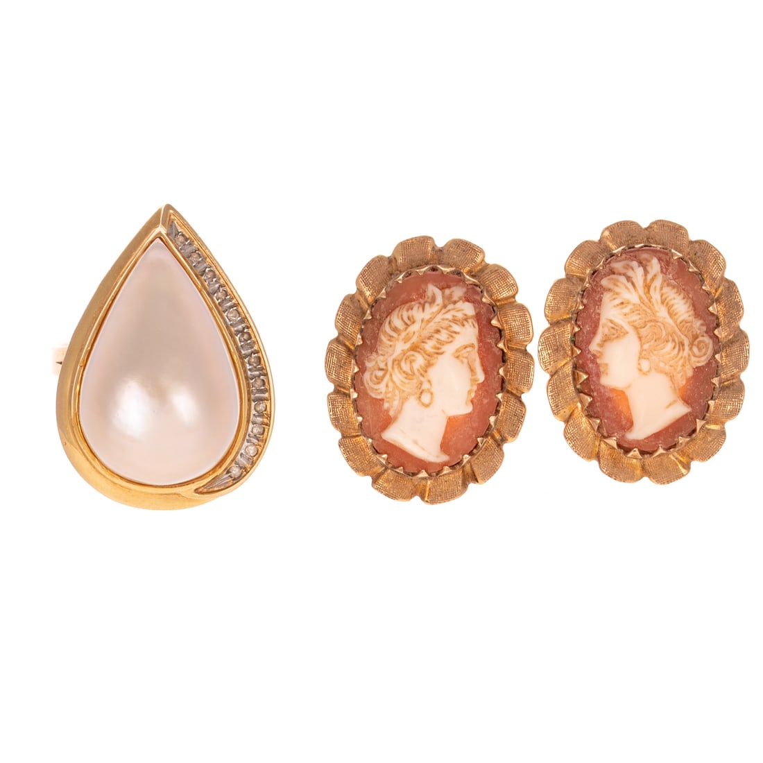 A Mabe Pearl Ring & Cameo Earrings in 14K (1 of 6)