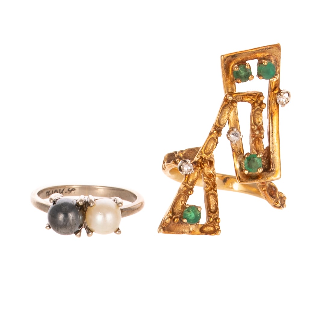 An Emerald & Diamond Ring & Pearl Ring in 14K & 10K (1 of 4)