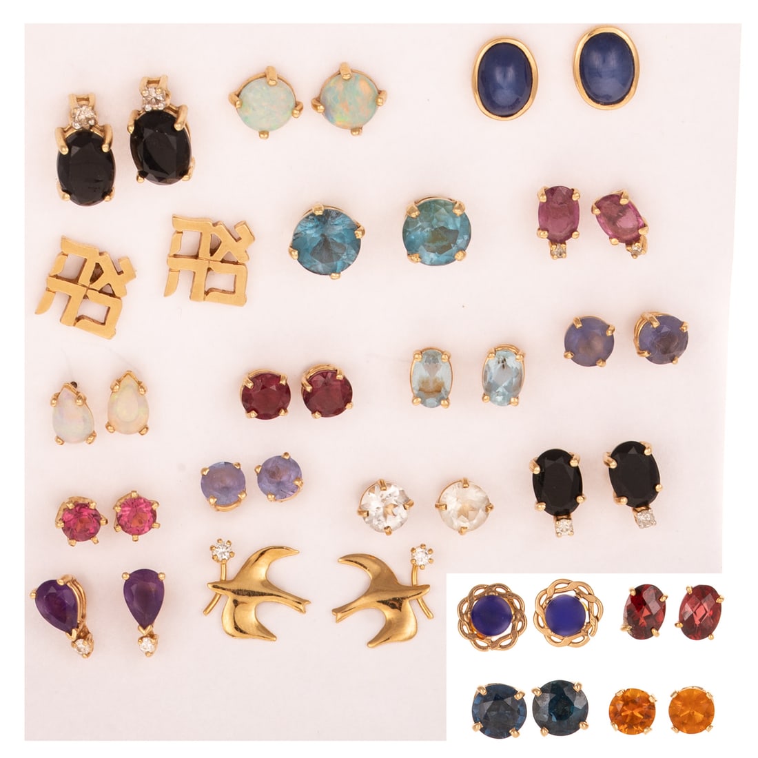 A Collection of Gemstone & Gold Studs in 14K (1 of 3)