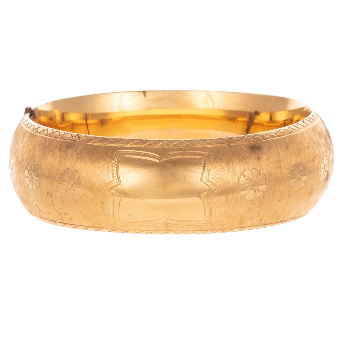 A Wide Half Dome Brushed Bangle in 14K
