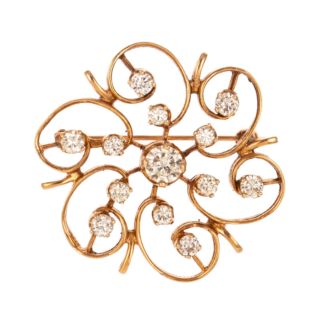 A 2.25 Ctw Diamond Pinwheel Brooch in 14K (1 of 3)