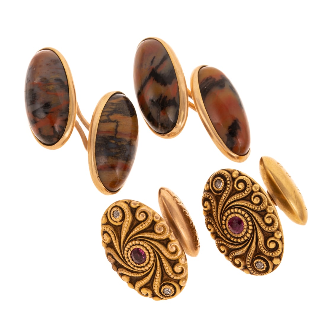 Two Pairs of Gemstone Cufflinks in 14K (1 of 4)