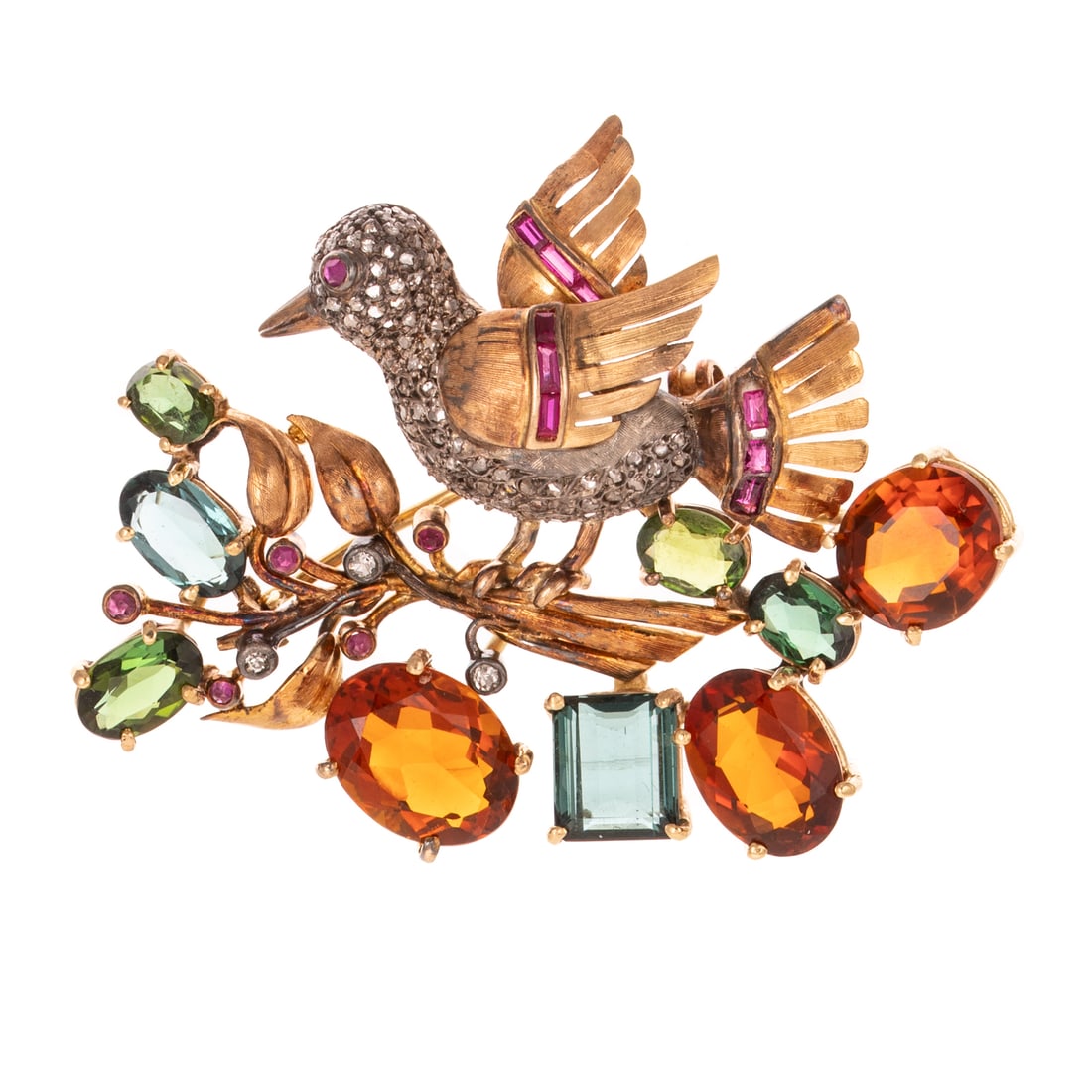 A Multi-Gemstone Whimsical Bird Brooch (1 of 3)