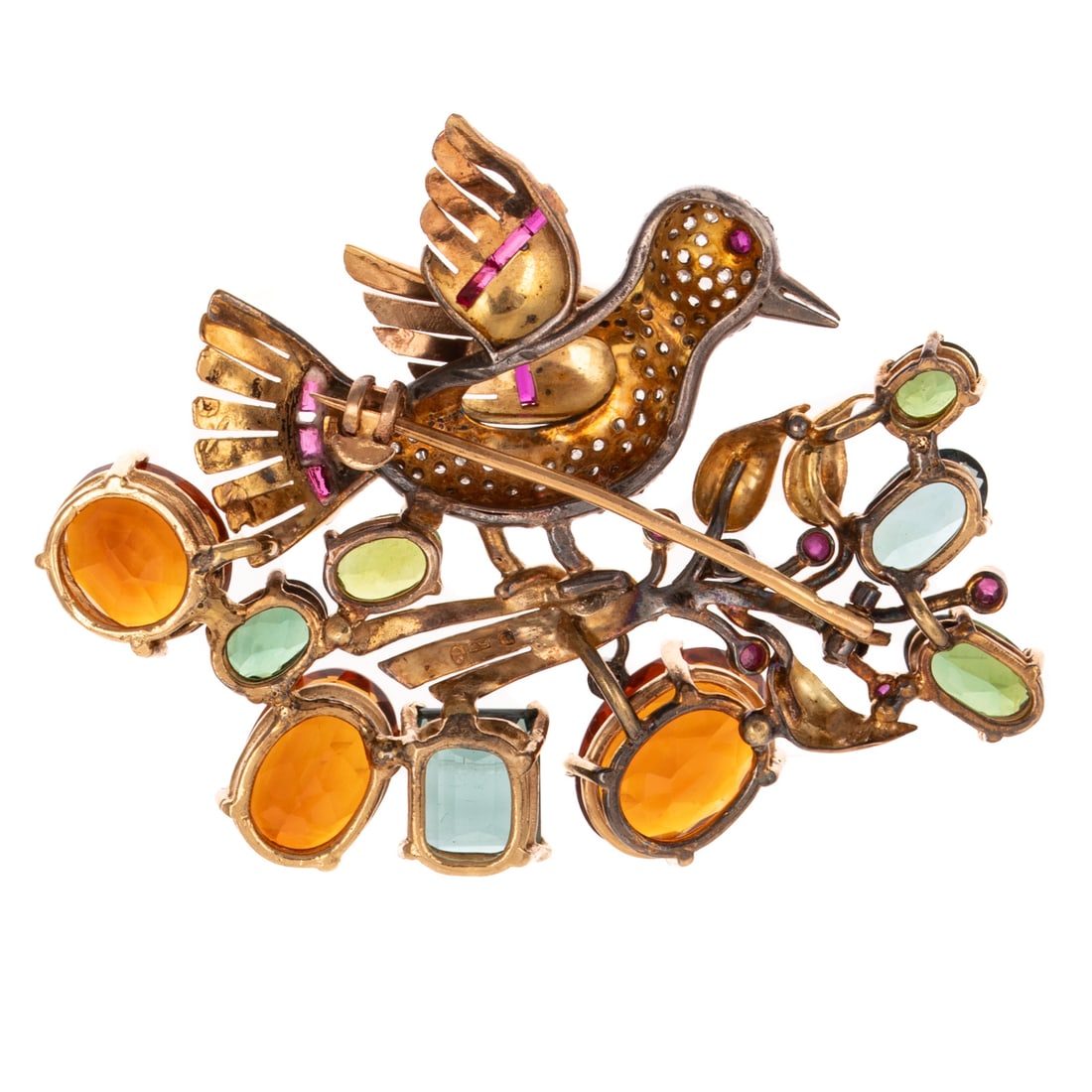 A Multi-Gemstone Whimsical Bird Brooch - 2