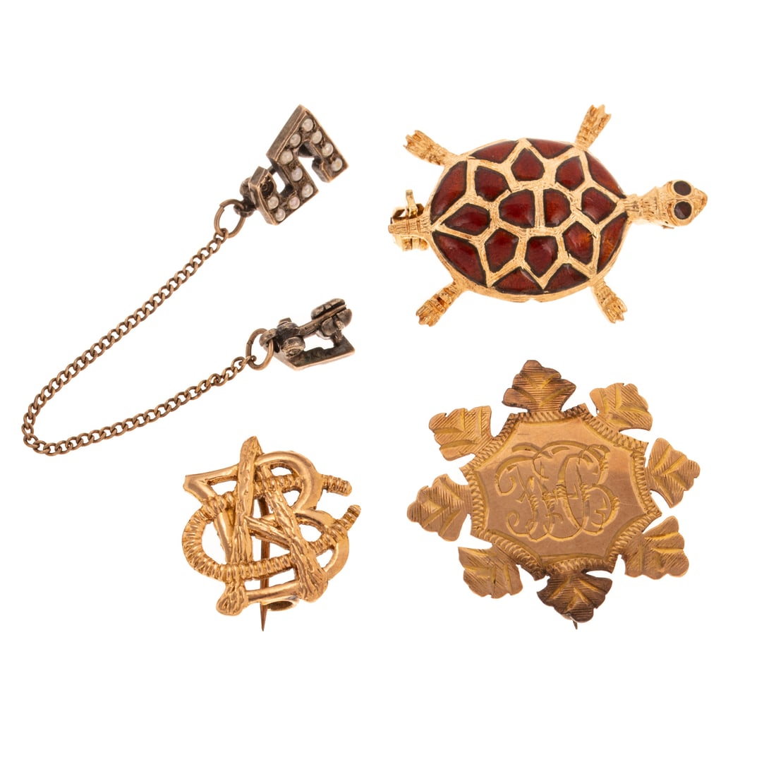 A Group of Four Pins in 14K & 10K (1 of 3)