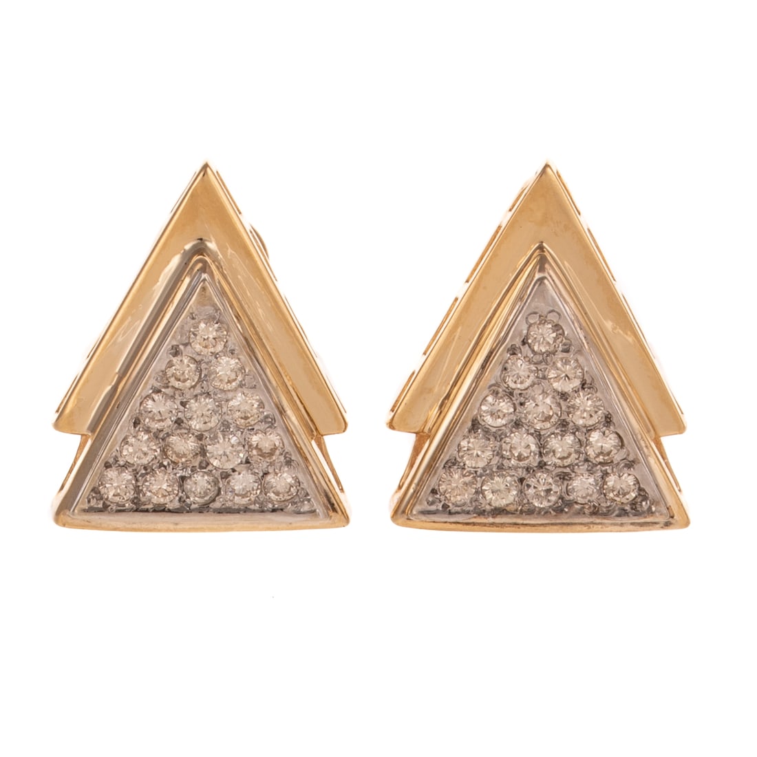 A Pair of Pave Diamond Triangle Earrings in 14K (1 of 3)