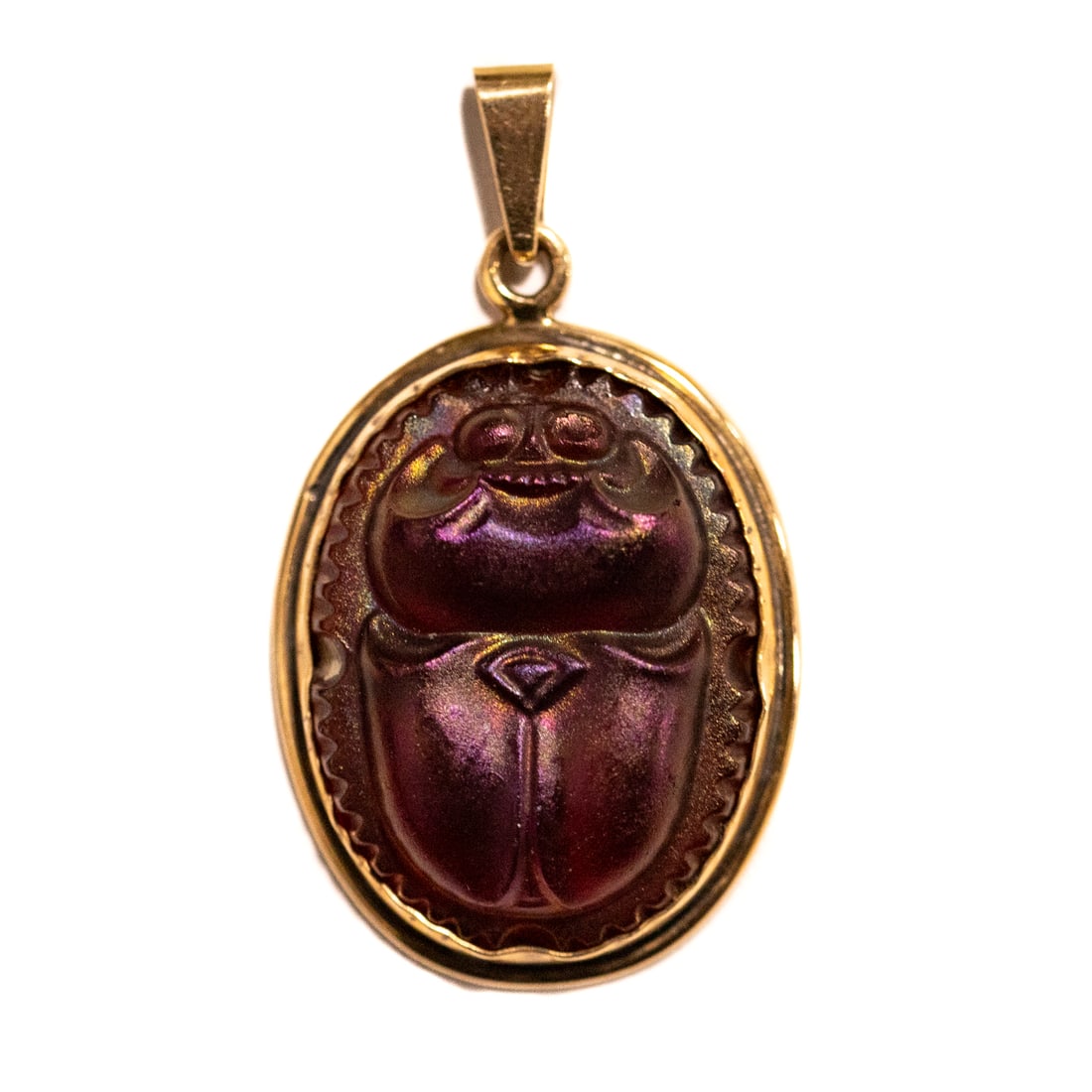 An Egyptian Revival Favrile Glass Scarab Pendant in 14K (1 of 4)