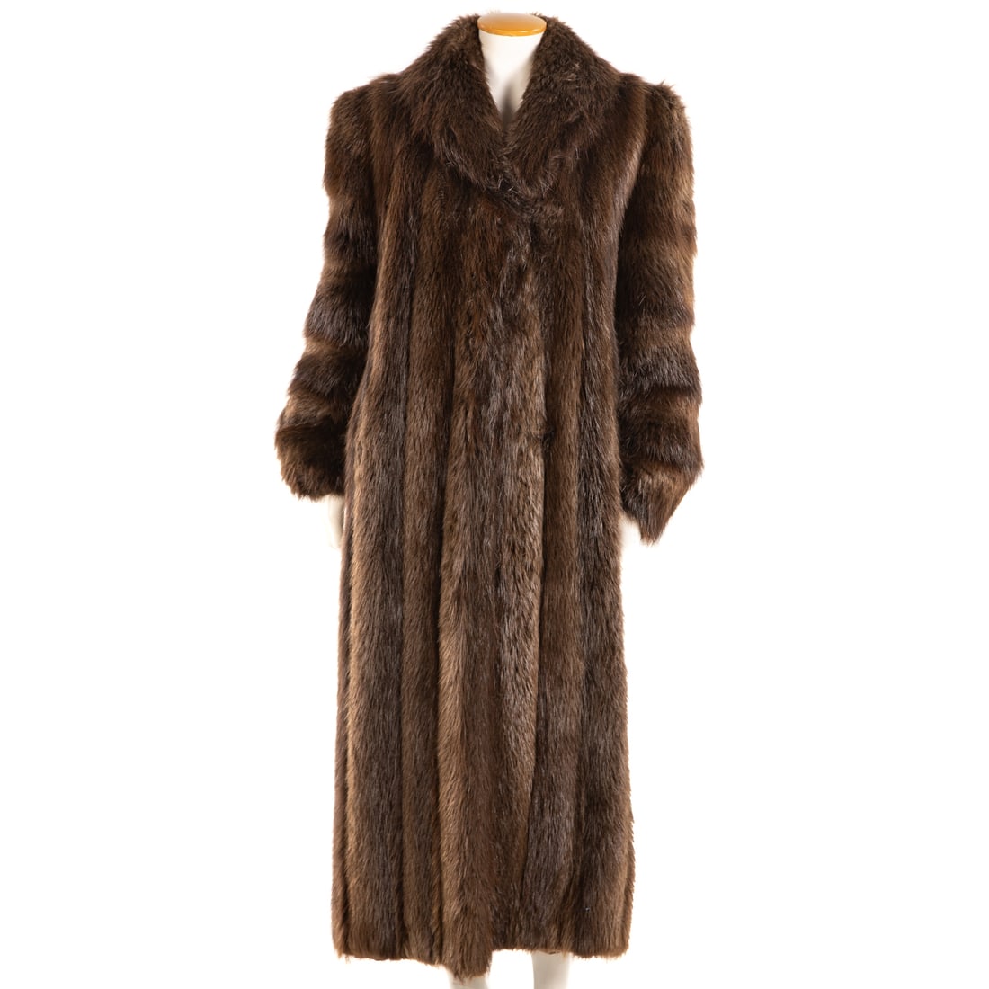 A Chloe Tanuki Full Length Coat: Side pockets, clip closure. *This coat does not have a size label. Please see condition report for measurements