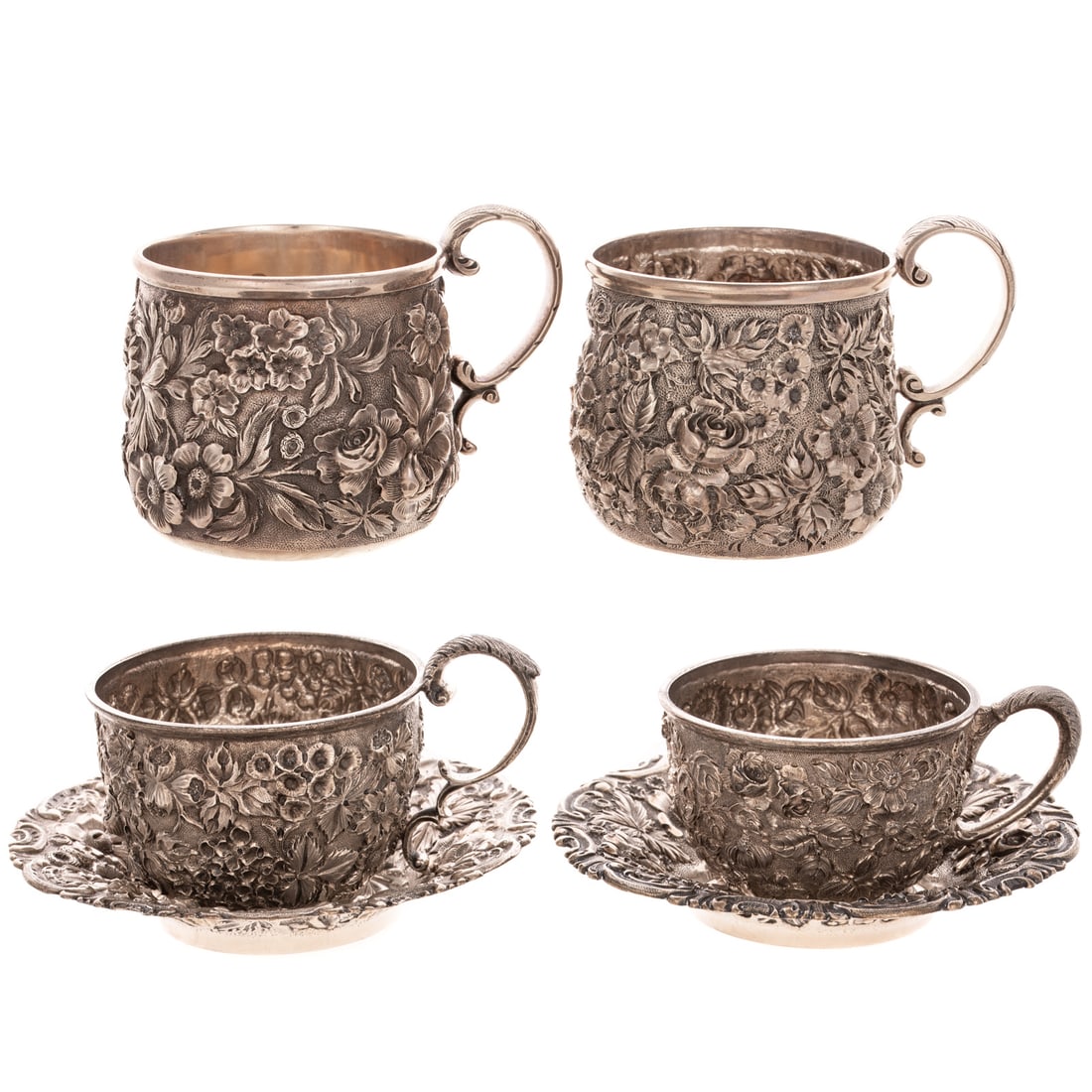 Six Pieces of Jenkins & Jenkins Sterling Hollowware: Baltimore, 1908-c.1915, including: pair of small bowls, monogrammed and dated April 15, 1914-15 and 1914-1916, 5 in. Diam., 4.5 ozt.; cup, model# 57, inscribed and dated Dec 4, 1913 on the underside,