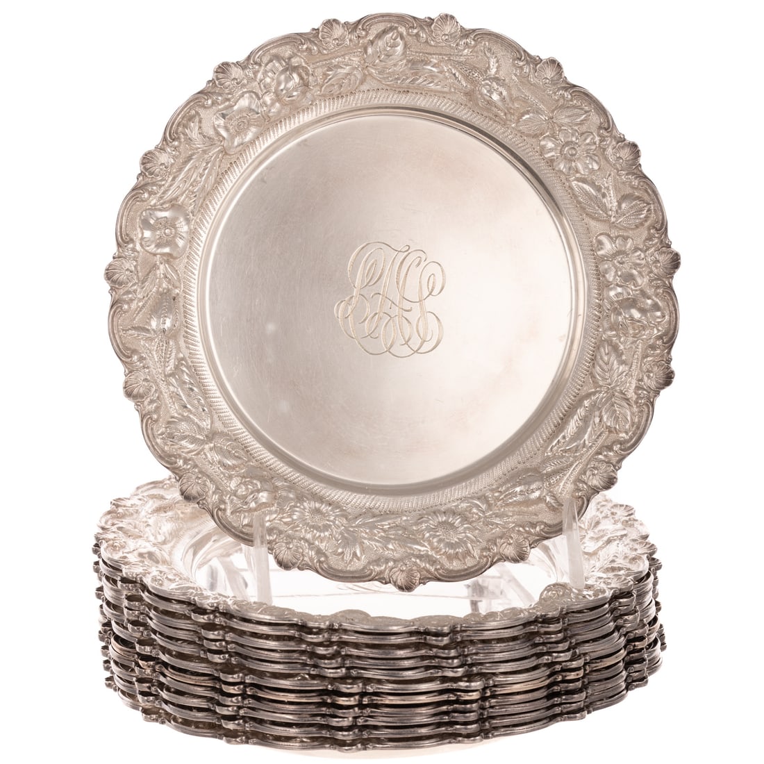 12 Stieff Sterling Repousse Bread Plates (1 of 4)