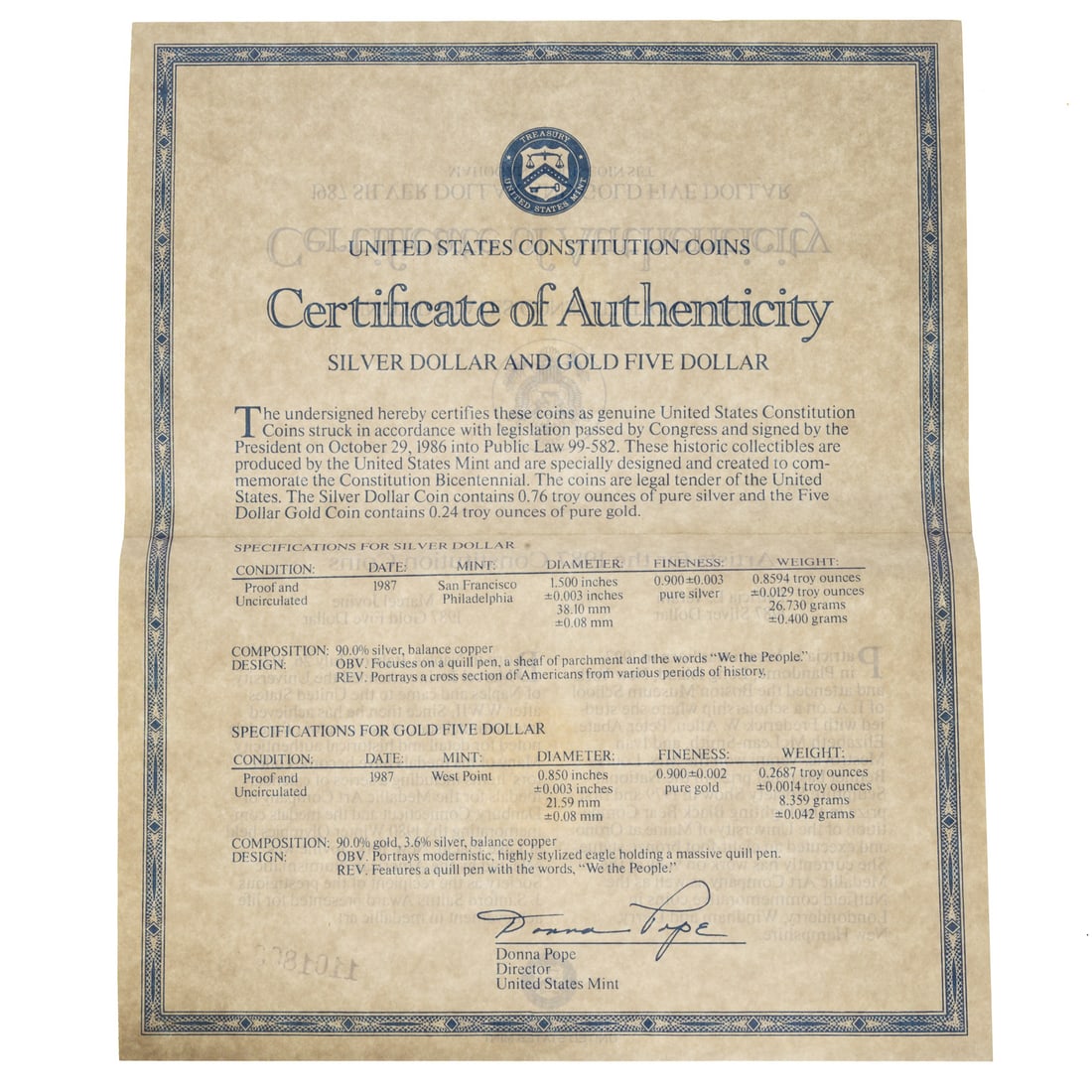 1987 4-Piece Constitution Proof/MS Set - 4