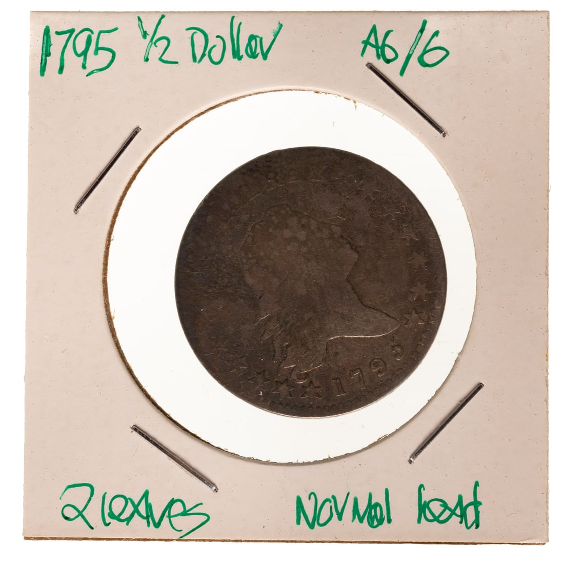 1795 Flowing Hair Half Dollar AG3-Good4: Normal Head Variety. Almost a G/VG other than too much wear into the lettering on the obverse while reverse is a VG. Two leaves without a recut date. A needed coin for most type set collectors as the
