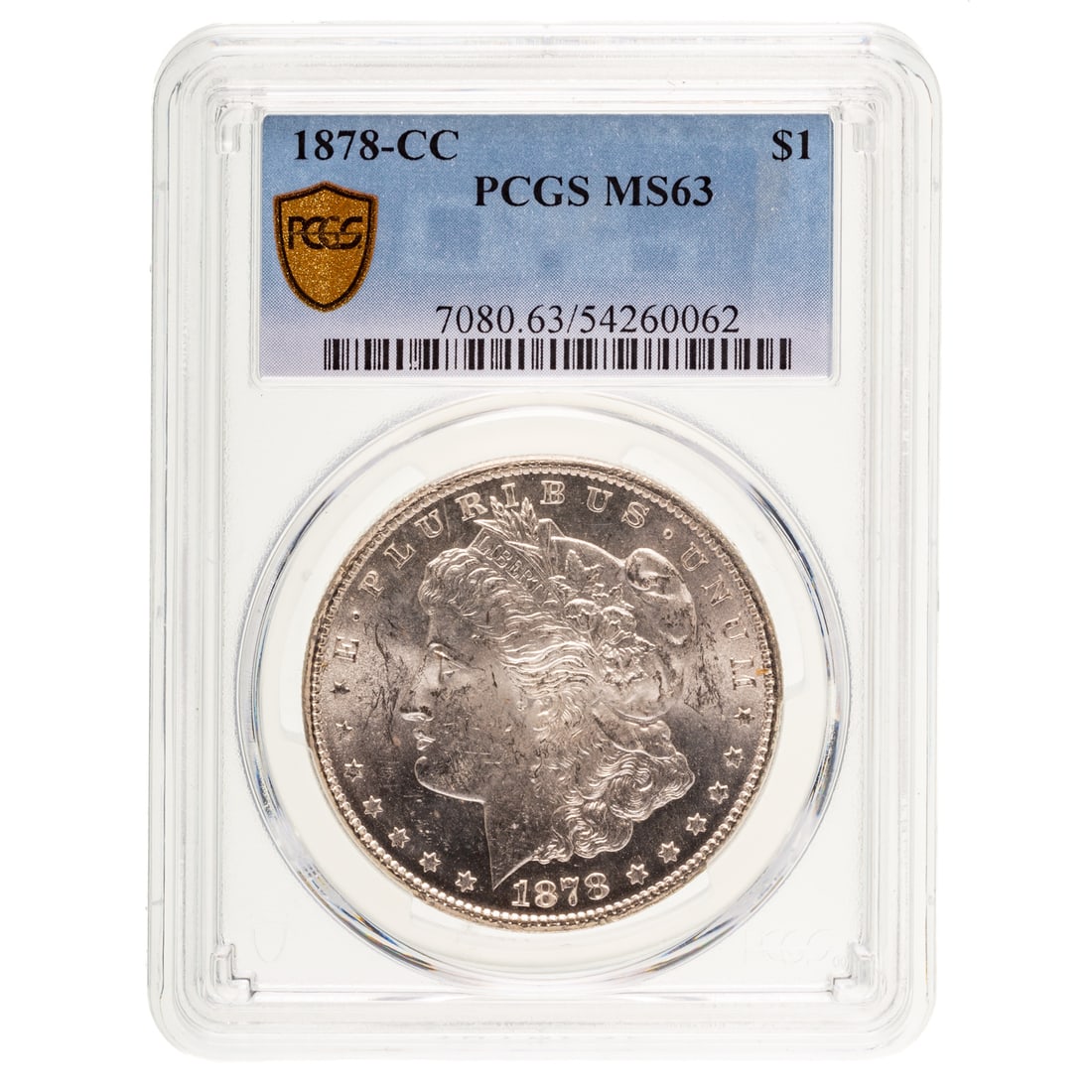 1878-CC Morgan Dollar PCGS MS-63: Fresh from PCGS as MS-63, nice and white with flashy luster and original mint bloom. Nice coin to put away. Not checked for VAMS, but CC is almost closed. SN 54260062 Provenance: From an original