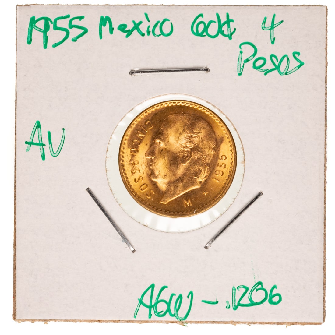 1955 Mexican Gold 5 Pesos AU: AGW - .1206 Troy Ounces