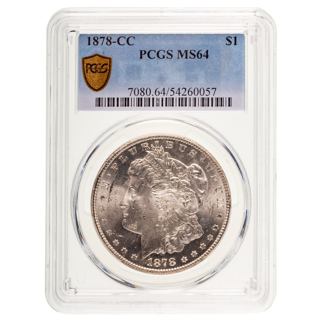 1878-CC Morgan Dollar PCGS MS-64: Fresh from PCGS Grading, a few marks away from Gem BU-65 status. SN 54260057 Provenance: From an original roll stored in a safe deposit box since 1964