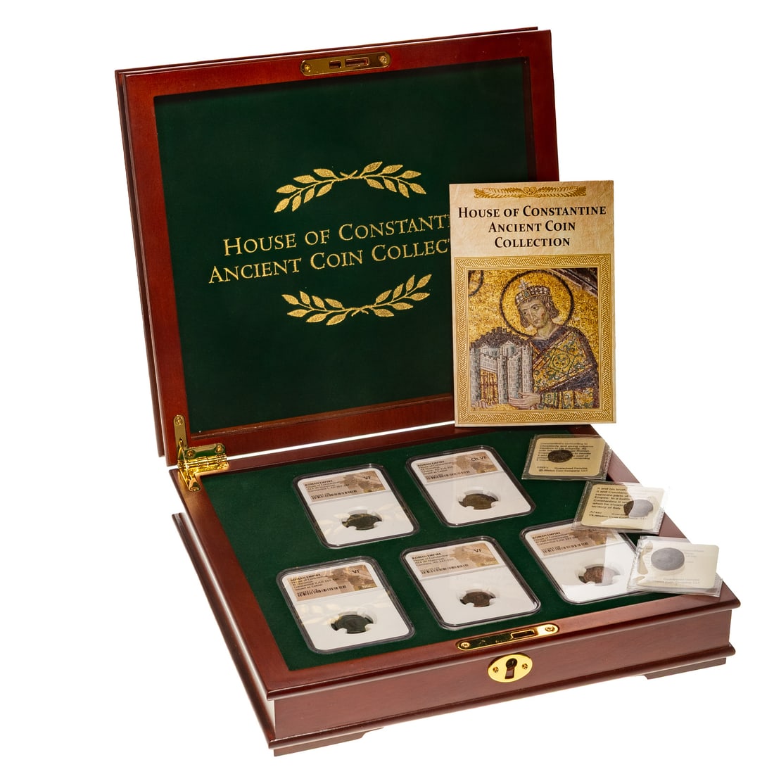 House of Constantine Collection: A wonderfully presented collection by PCS Stamps and Coins in a beautiful collector's box. The collection came with 5 NGC graded coins and three more coins were added from Littleton's sales which are