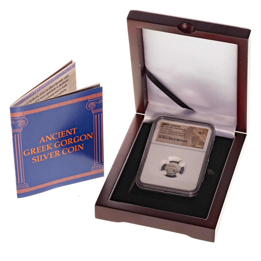 Greek-AR Drachm, 5th-4th century BC Thrace NGC AU: AR Drachm, 5th-4th century BC Thrace ? Thrace, Apollonia Pontica, Gorgon/Anchor and Crayfish - NGC AU. Well struck with some remaining luster. NGC 4374419-173 Provenance: Comes with booklet "Ancient G