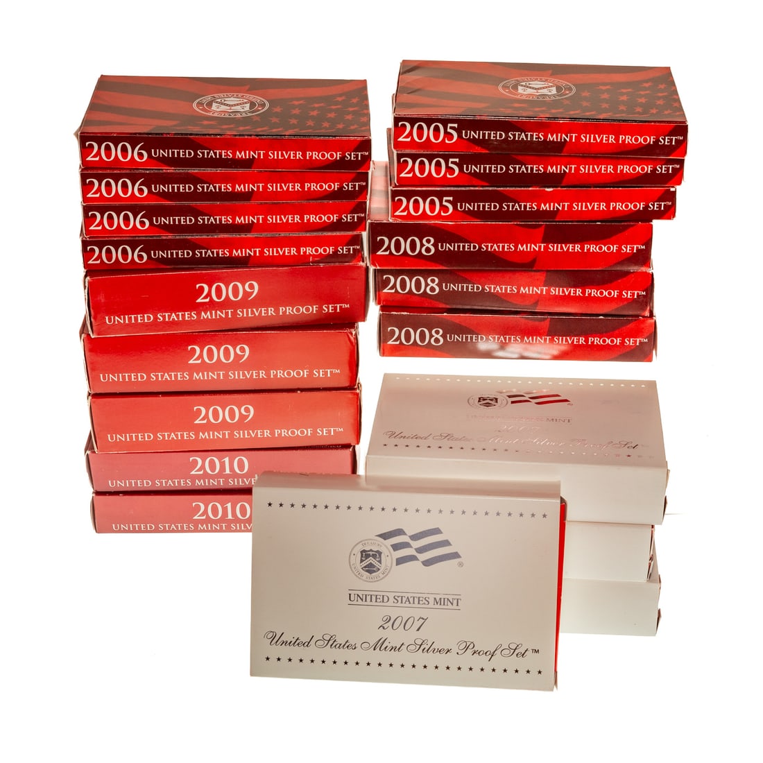 19 U.S Silver Proof Sets: 3-2005, 4-2006, 4-2007, 3-2008, 3-2009, 2-2010