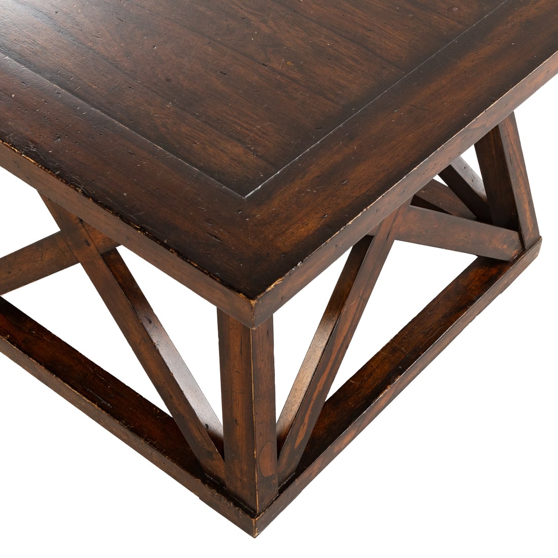 Rustic Smoked Oak Trestle Base Coffee Table - 2
