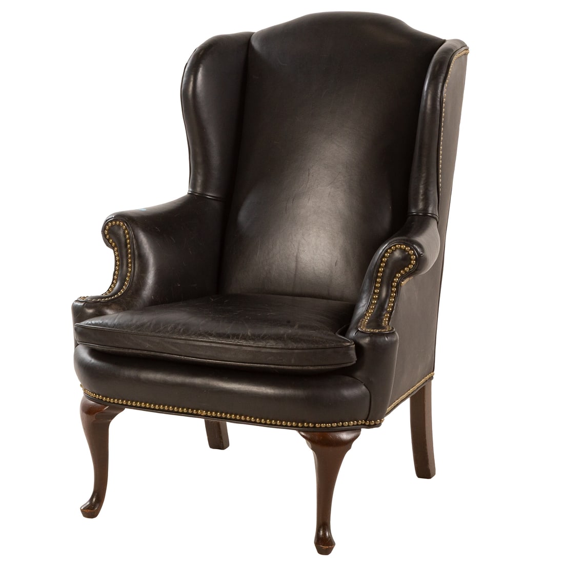 Queen Anne Style Leather Wing Chair (1 of 5)