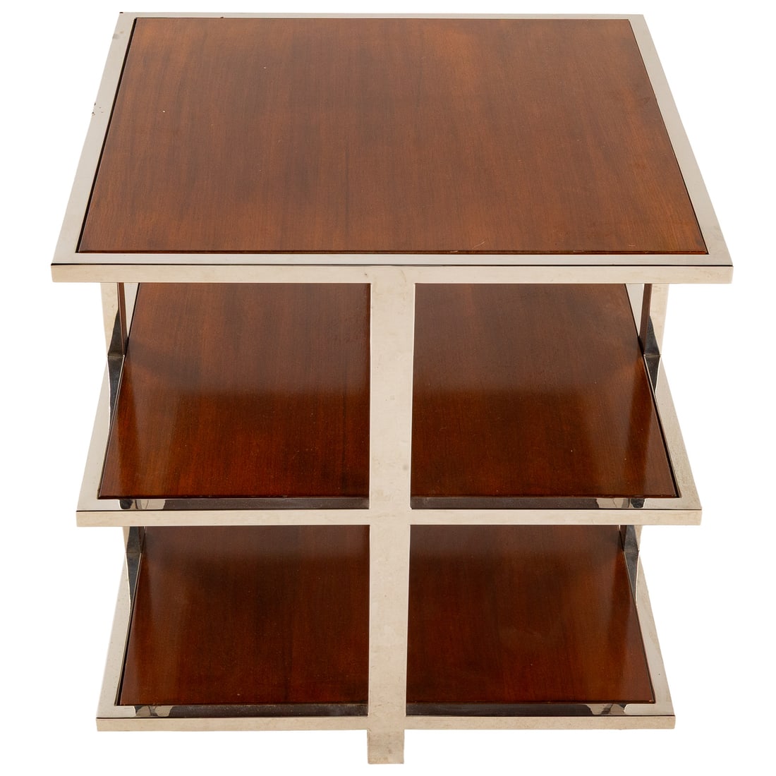 Contemporary Chrome & Wood Tiered Table (1 of 3)