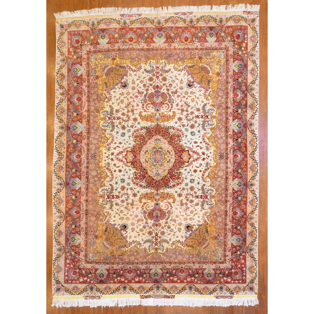 Fine Tabriz Rug, Persia, 8.2 x 11.5: Modern, hand-knotted, silk and wool pile