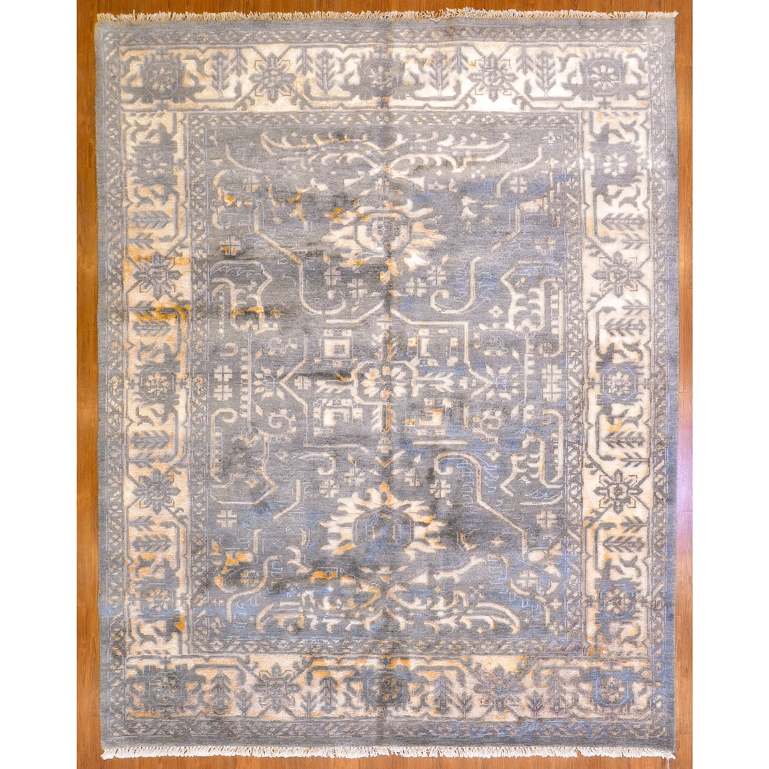 Indo Oushak Rug, India, 7.10 x 9.9: Modern, hand-knotted, silk and wool pile
