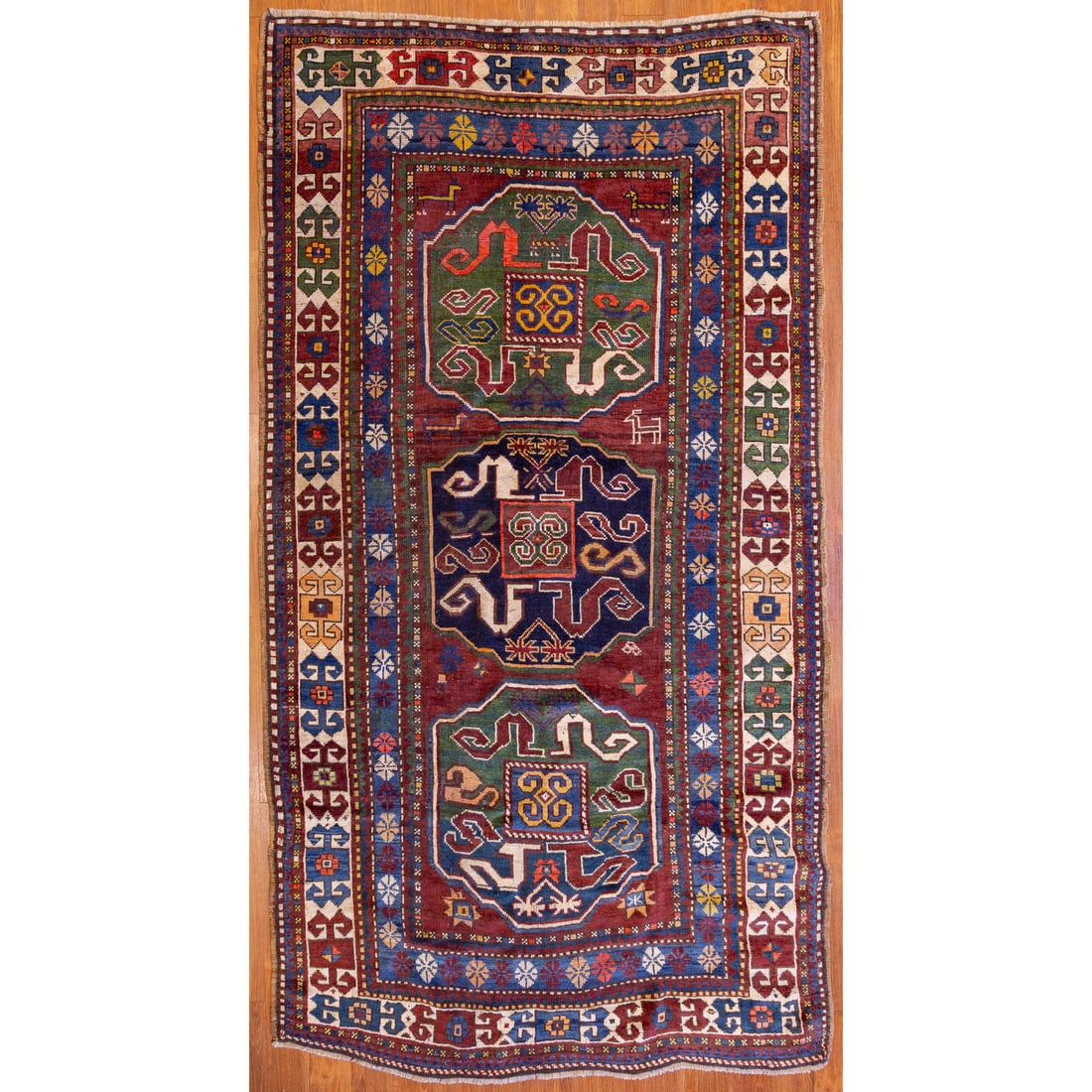 Antique Kazak Rug, Caucasus, 4.5 x 8.1: First quarter, 20th century, hand-knotted, wool pile