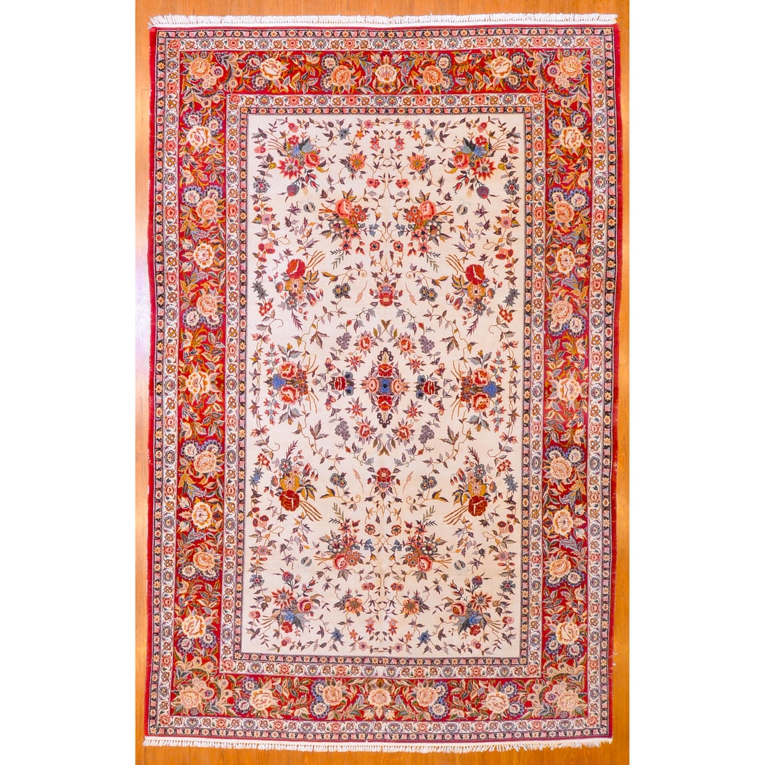 Semi-Antique Isfahan Rug, Persia, 7 x 10.7: Third quarter, 20th century, hand-knotted, silk and wool pile