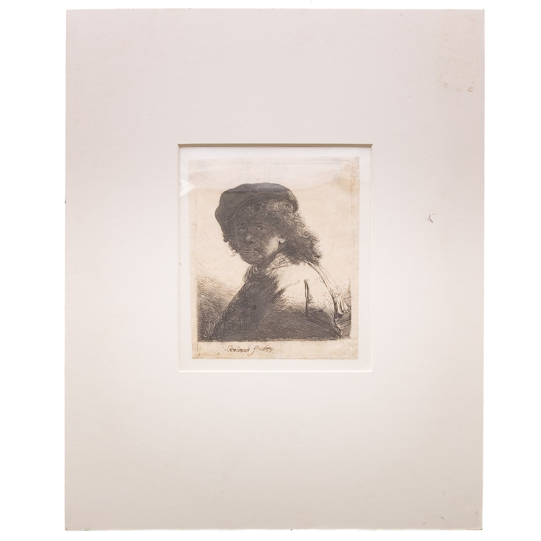 Rembrandt Van Rijn. "Self Portrait in a Cap and Scarf with the Face Dark: Bust," etching, 1633 (1 of 8)