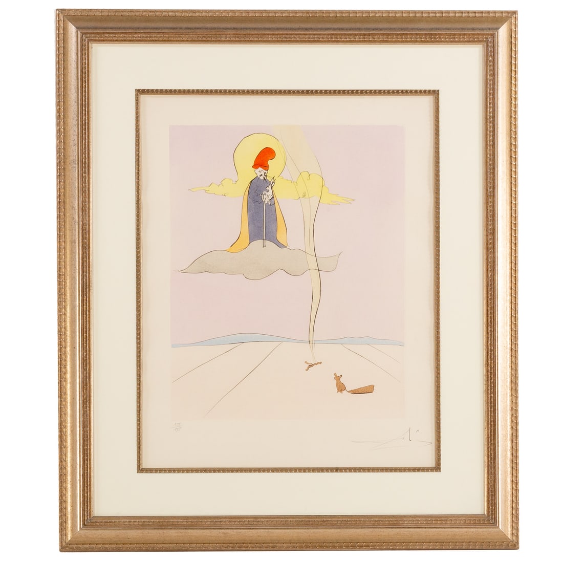 Salvador Dali. "Jugoye," etching: (Spanish, 1904-1989) Drypoint etching with stencil printed with colors on Arches paper, illustration from "Japanese Fairy Tales," 1974, catalogue raisonne: Salvador Dali Prints: M. / L. 742-751, ed. 1