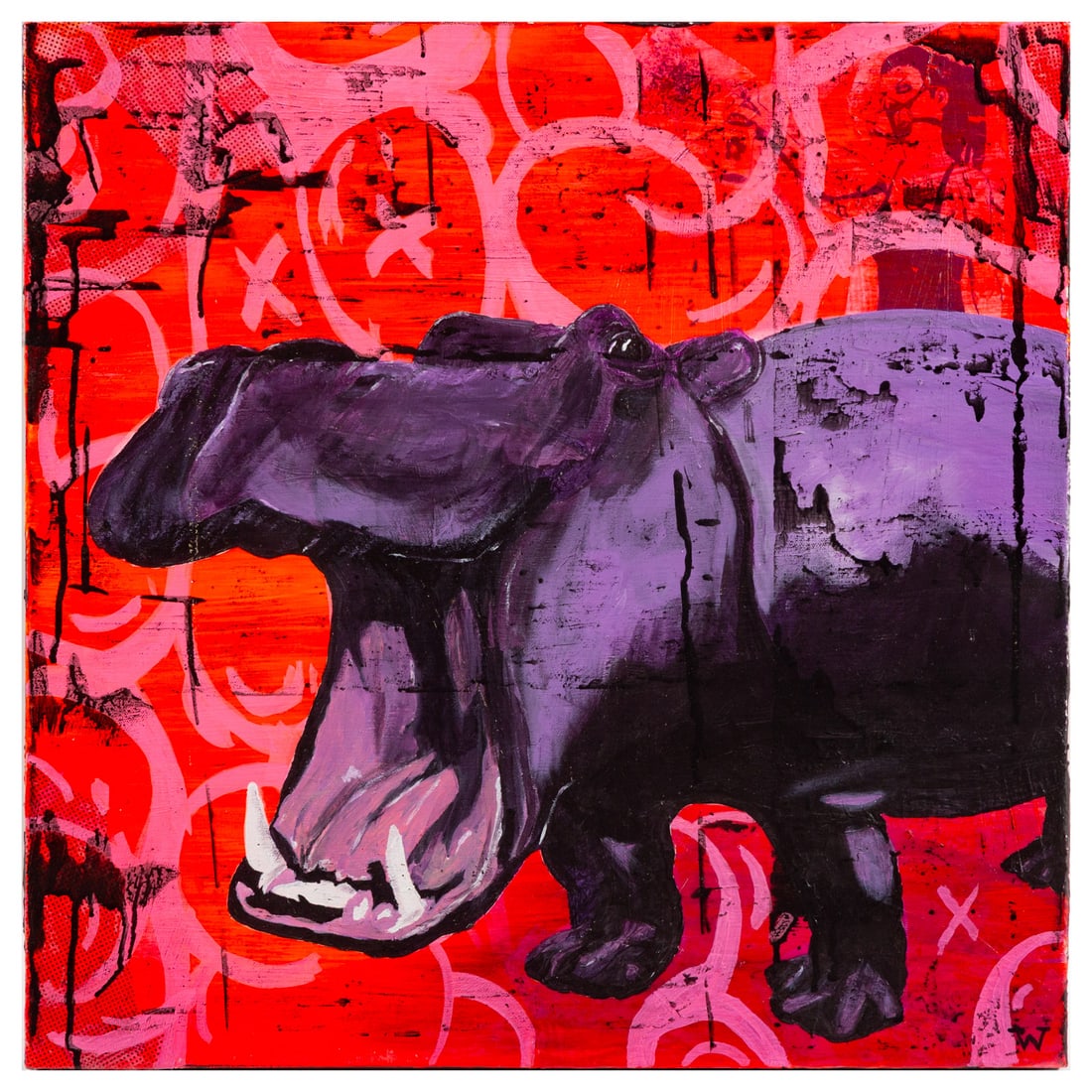 Watson Scribbles. Hippo, mixed media - 2