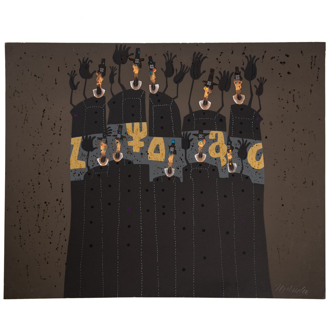 Jože Ciuha. Untitled (10 Figures), screenprint: (Slovenian, 1924-2015) Screenprint in colors, ed. 145/180, pencil signed lr, sheet size: 25 x 31 in., unframed Provenance: From the Estate of Helen Jackson, Washington, DC