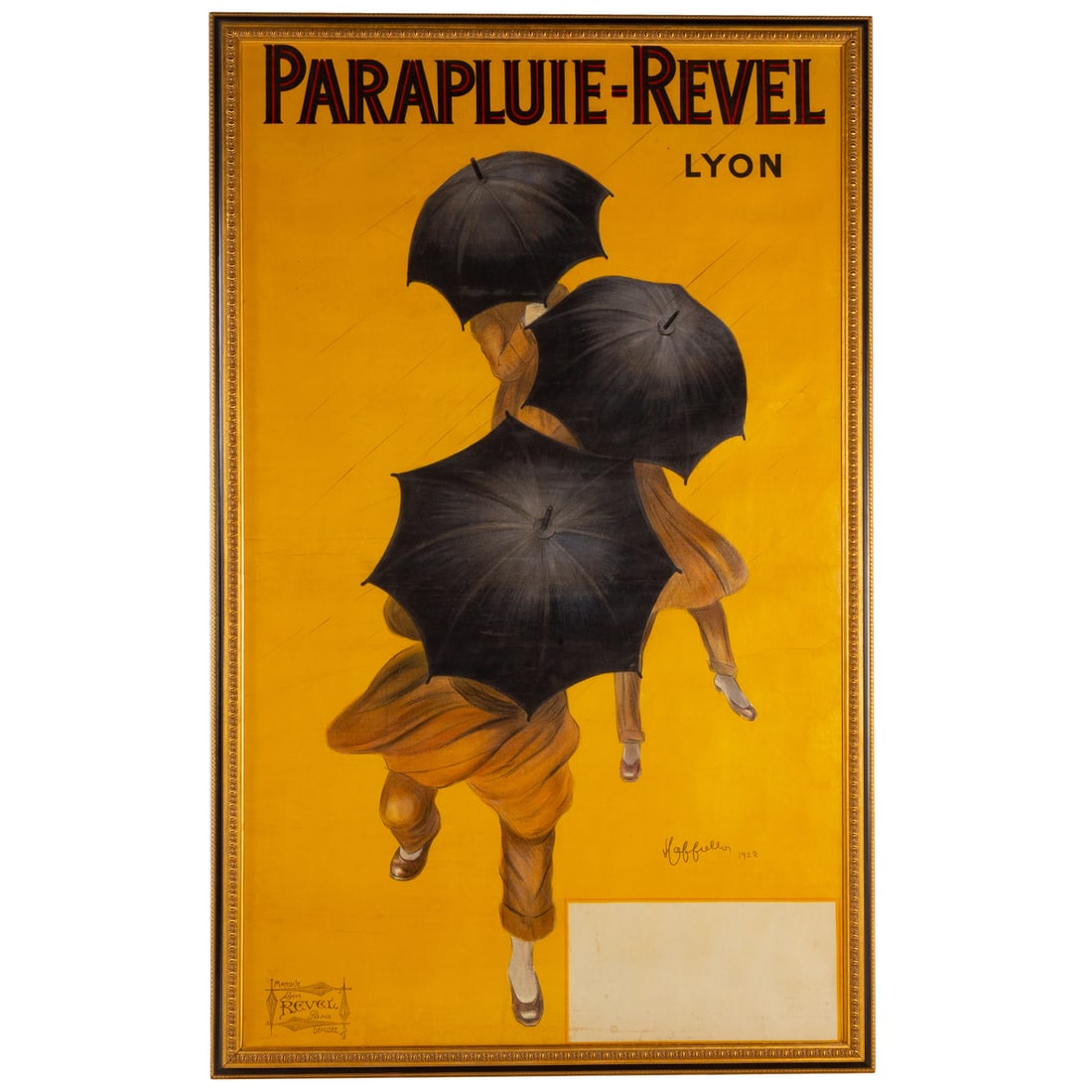 Parapluie-Revel Vintage French Poster, 1922: Leonetto Cappiello (French,1875-1942) Lithograph in colors, vintage French advertising poster, 1922, signed "Cappiello" lr, blank white box lr corner intended for the local store to place their name