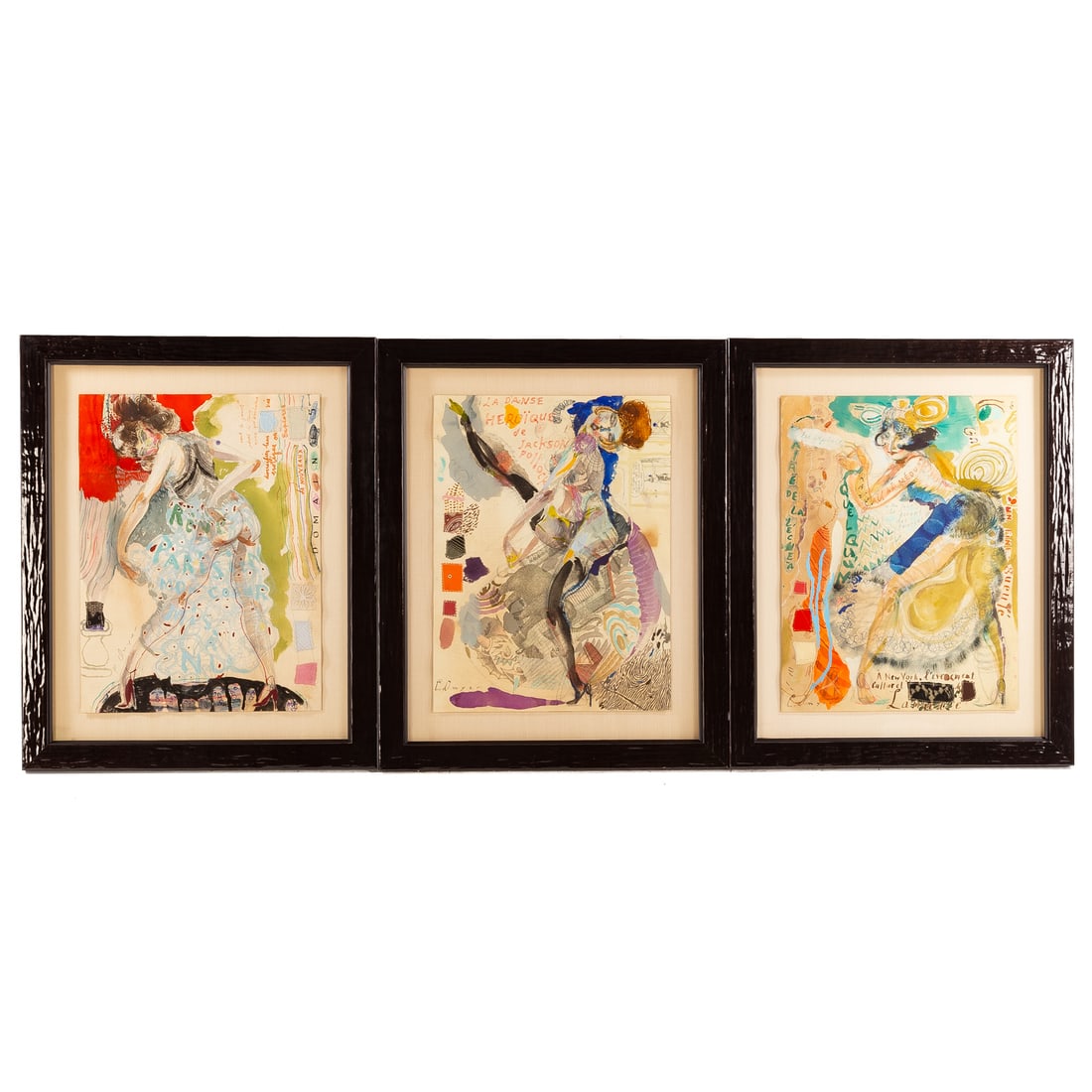 Charles Dwyer. "Moulin Rouge Grand XXIV, XLI, XLII," mixed media: (American, b. 1961) Mixed media on paper, each signed "C. Dwyer" ll, sheet sizes: 23 1/2 x 17 3/4 in., framed sizes: 32 1/4 x 26 1/2 in. Provenance: From a private Maryland collection, Renaissance Fin