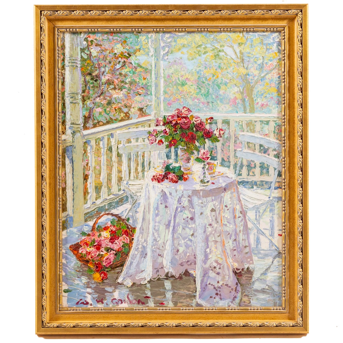 Artist Unknown, 20th c. Impressionist Gazebo, oil (1 of 4)