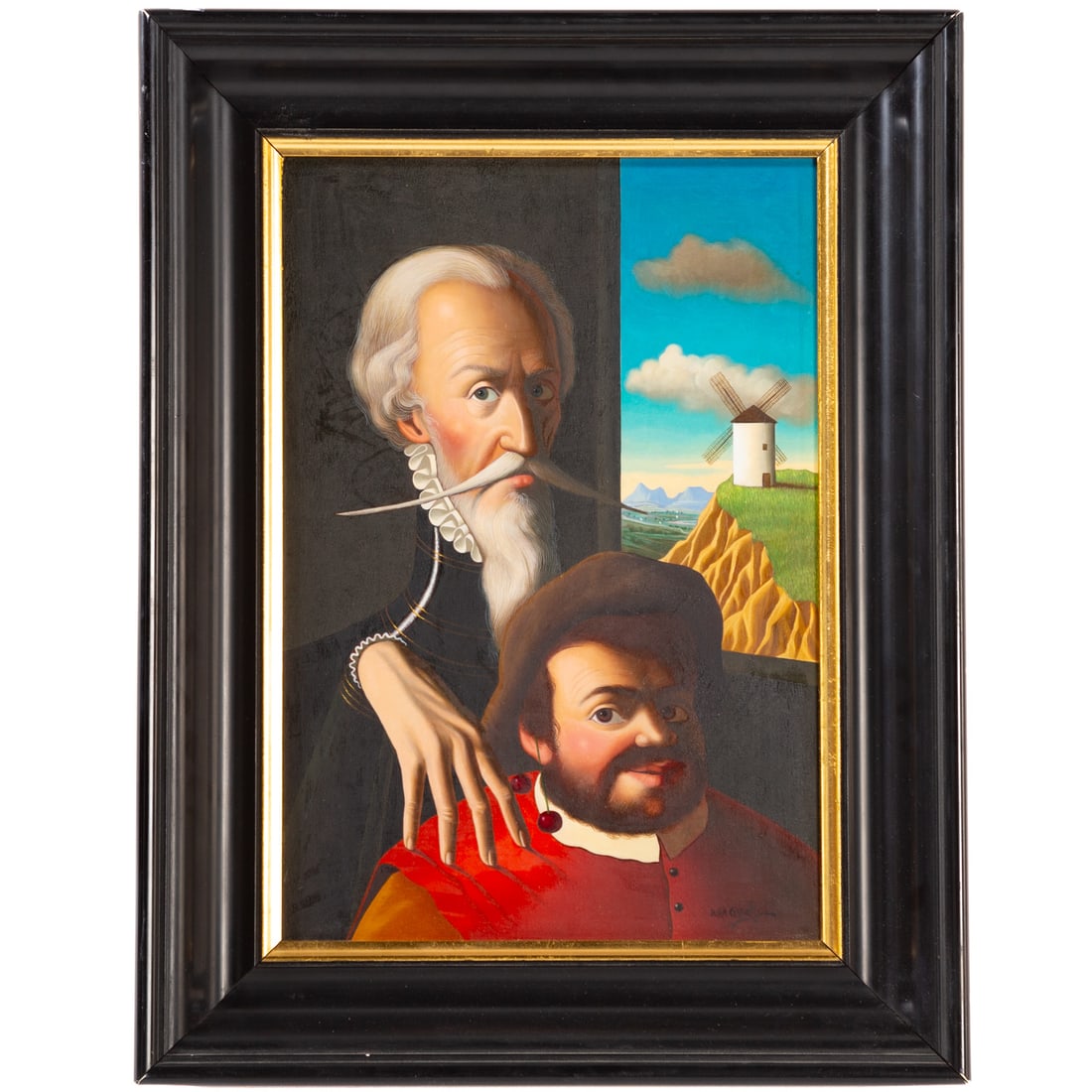 Juan Gabriel. Don Quixote and Pancho, oil: (American, 20th century) Oil on panel, signed "Juan Gabriel" lr, sight size: 13 x 9 in., framed size: 18 x 14 in. Provenance: From a private collection