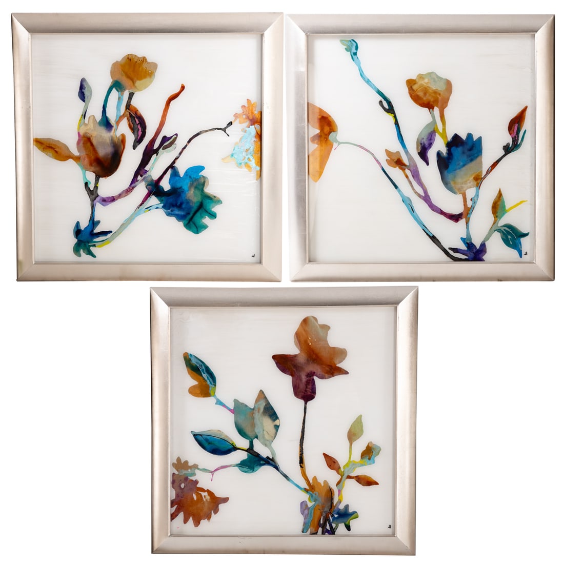 Jennifer Hollack. Three Mixed Medias on Paper: (American, b. 1967) Mixed medias on paper, "Cosmos I," "Cosmos V," and "Cosmos VIII," each initialed "H" lr, 23 1/4 x 23 1/4 in., framed sizes: 28 x 27 1/2 in. Provenance: From a private Maryland