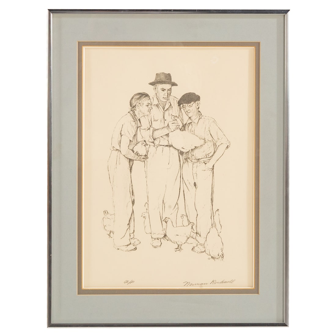 Norman Perceval Rockwell. "Chicken Inspection," lithograph: (American, 1894-1978) Lithograph, ed. AP, pencil signed "Norman Rockwell" lr, sight size: 16 x 11 in., framed size: 21 1/4 x 16 1/4 in. Provenance: From a private collection, Laurel, MD