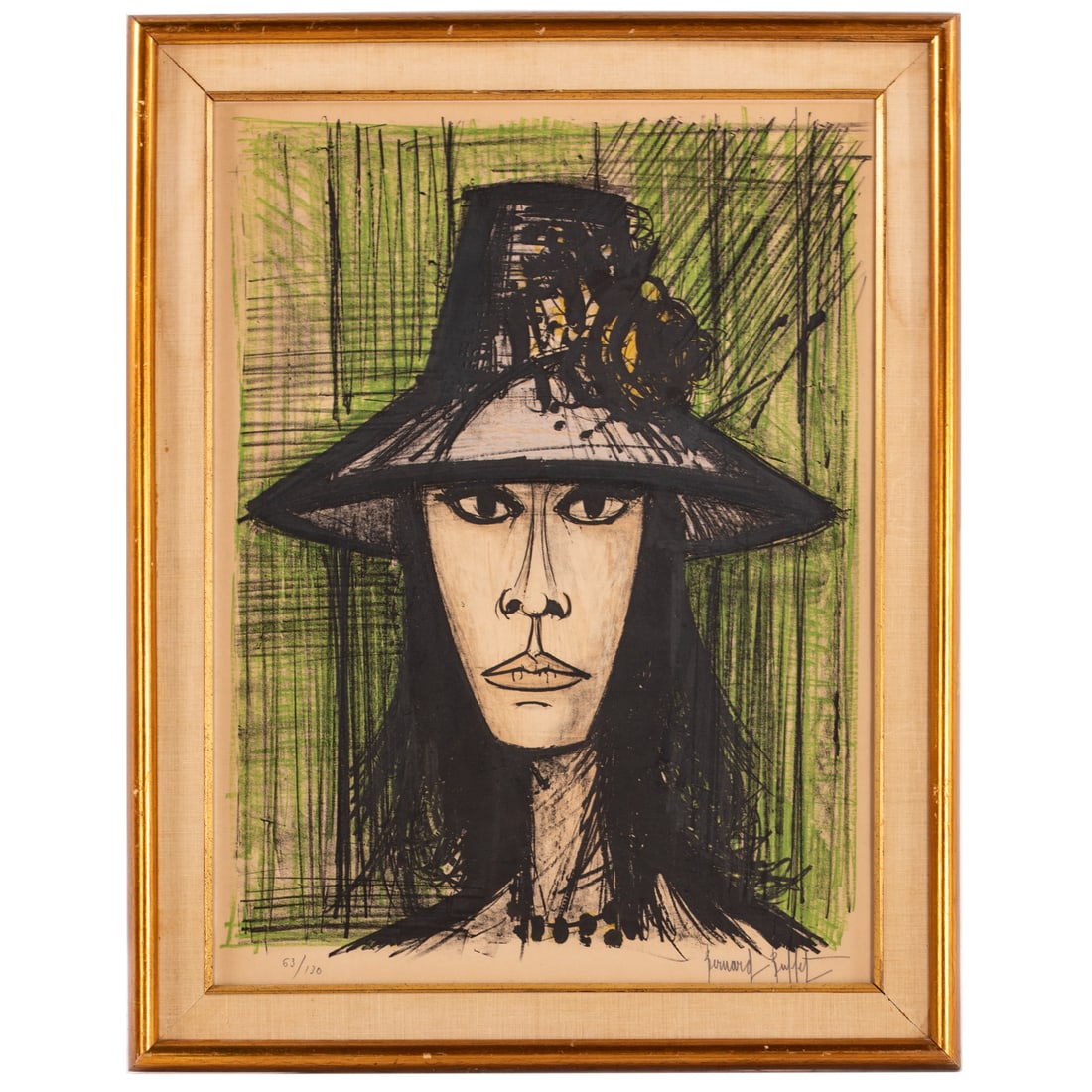 Bernard Buffet. "Woman in a Pink Hat," lithograph (1 of 4)