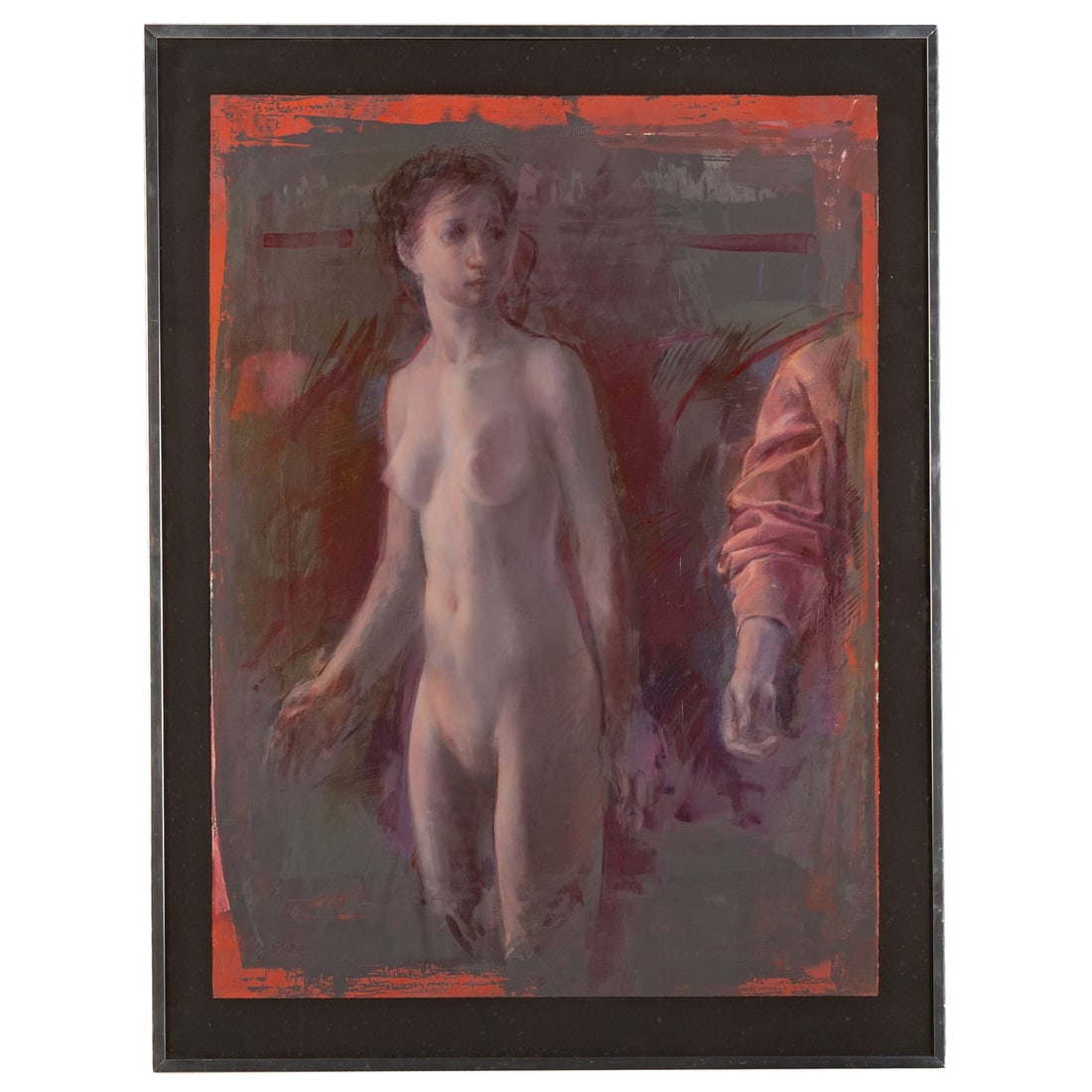 Trevor Southey. "The Annunciation," mixed media: (Zimbabwean, 1940-2015) Prismacolor and gouache on hand serigraphed paper, signed "Trevor Southey" lr, marked "89-24" ll, sheet size: 29 3/4 x 21 3/4 in., framed size: 34 1/2 x 26 1/2 in. Provenance: