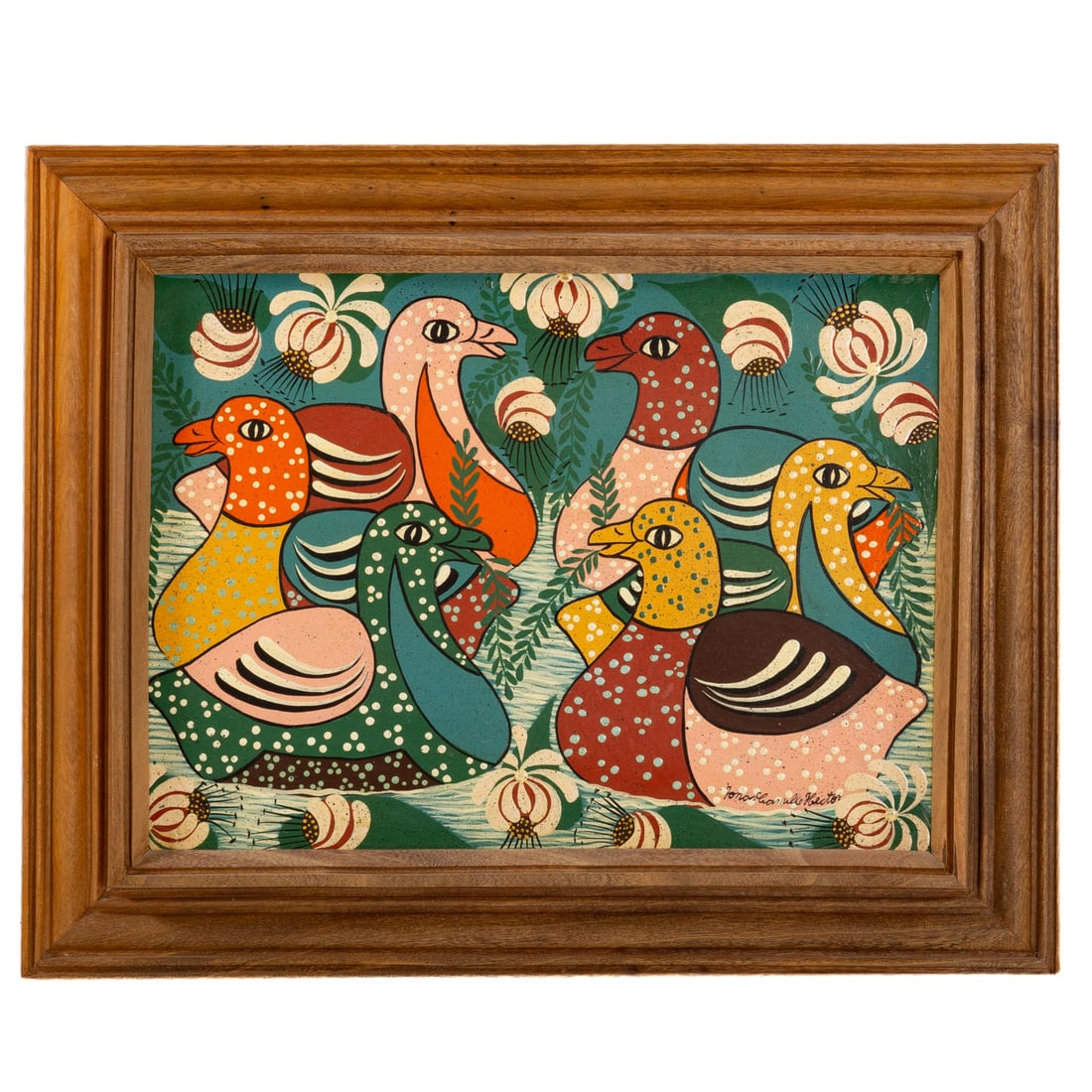 Jonas Camille Hector. Ducks on the Water, acrylic: (Haitian, b. 1964) Acrylic on board, signed "Jonas Camille Hector" lr, sight size: 11 1/2 x 15 1/2 in., framed size: 16 1/2 x 21 1/2 in. Provenance: Acquired The Rainbow Gallery, Port-au-Prince,