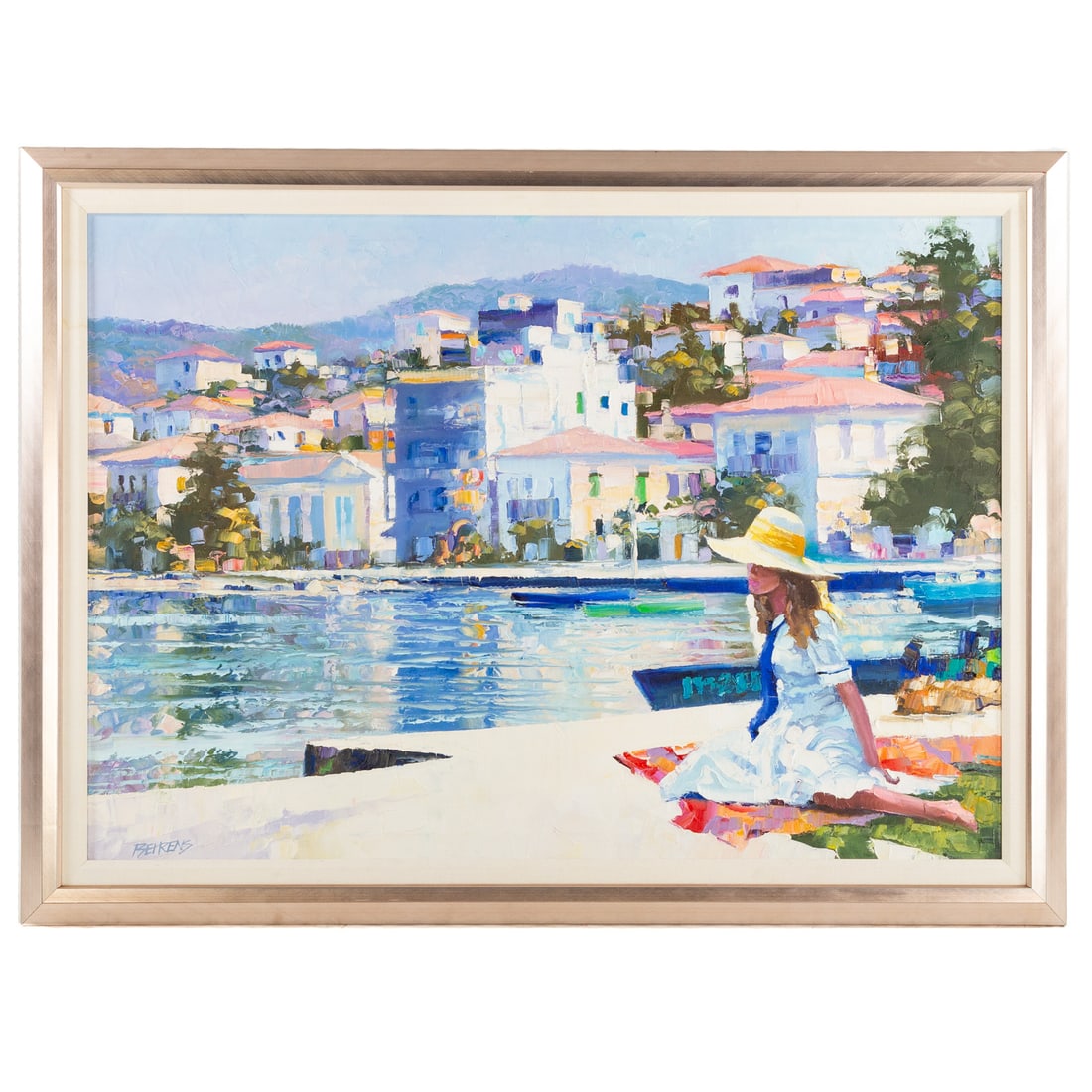 Howard Behrens. Woman with a Hat, oil: (American, 1933-2014) Oil on canvas, signed "Behrens" ll, sight size: 33 1/4 x 47 1/4 in., framed size: 40 1/2 x 54 in. Provenance: Renaissance Fine Art gallery label on verso, from a private